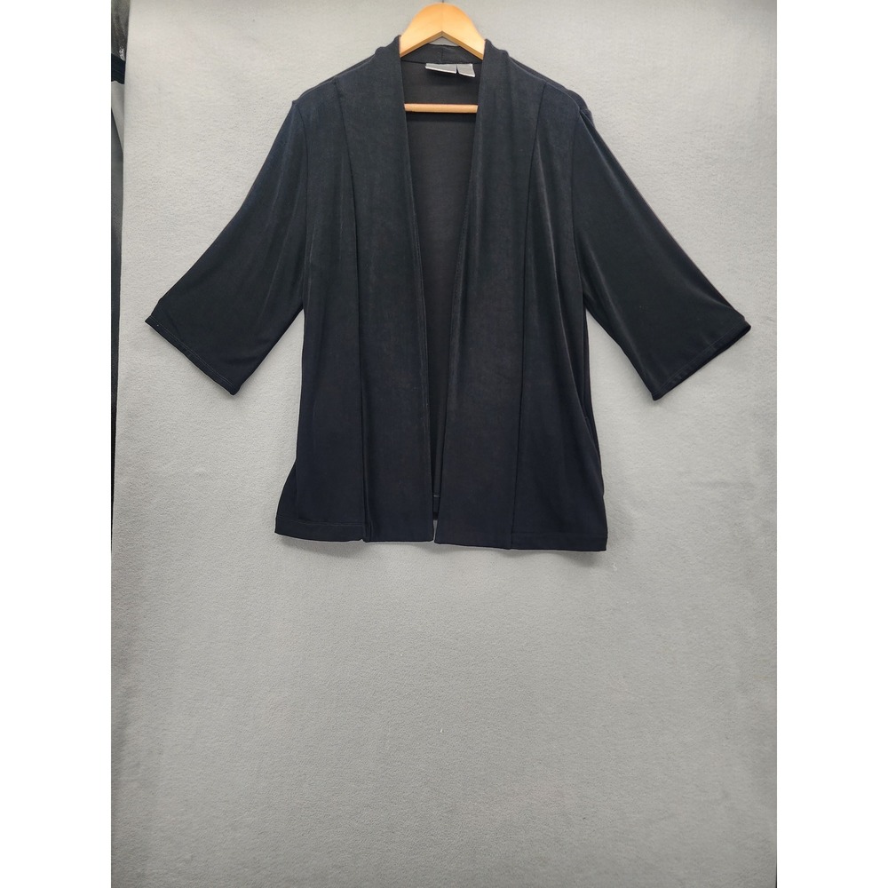 Chico's Travelers 2 Black Open Front Cardigan Slinky Knit 3/4 Sleeve Jacket L